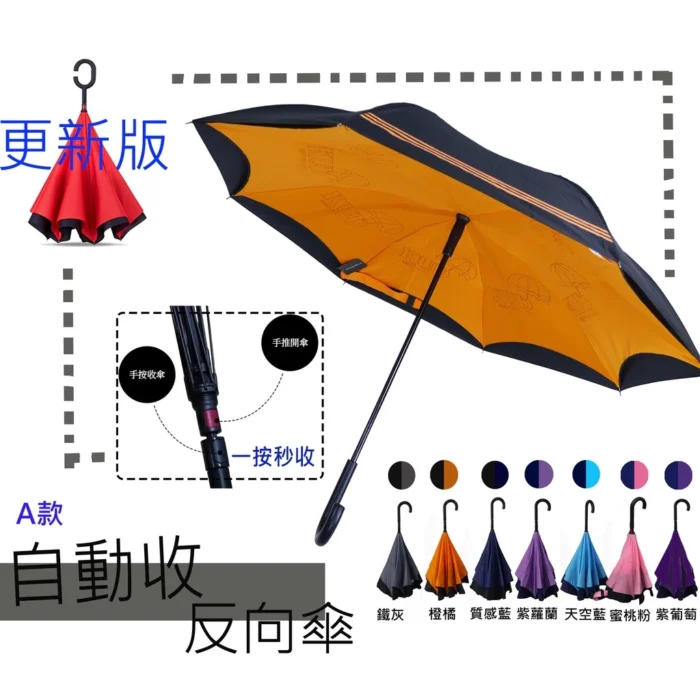 【KUD雨傘工廠直營】27吋23吋自動開/自動收反向傘可站立加大傘面一秒開/ 一秒收 8根傘骨超潑水快乾布
